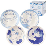 HAKONE YOSEGI Japanese Small Plate Set Ceramic Cute Cats Design Appetizer Dessert Sushi Sauce 3.94 x 0.8 Inches Set of 4