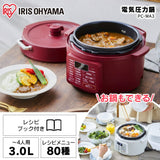 Iris Ohyama PC-MA3-R Electric Pressure Cooker, 9.8 gal (3 L), For 3 to 4 People, Low Temperature Cooking, Tabletop Pot, Reservation Function, Recipe Book Included, Cassis Red