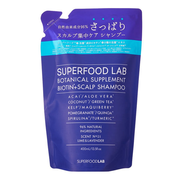 96% Naturally Derived Ingredients Super Food Lab [Scalp] Essence [Refreshing] Shampoo Refill 400ml SUPERFOOD LAB Non-Silicone Non-Paraben Biotin Blend No Additives Refill Large Capacity Refill SFL