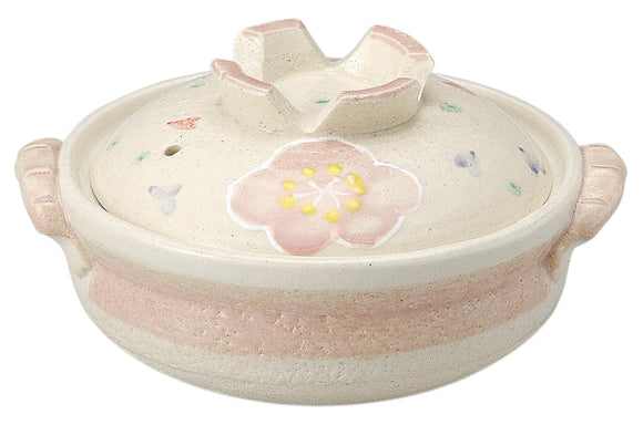 Banko Ware Hitori Pot, 6.7 inches (17 cm), Pink Flower Pattern 14871
