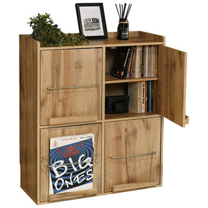 Yamazen CDM2X2D (OAK) Display Rack, 2 Columns (4 Shelves), Magazine Rack, W 27.6 x D 13.0 x H 32.5 inches (70 x 33 x 82.5 cm), Can Open to Left or Right, Spill-Proof Edge on Top Board, Middle Shelf Height Adjustable, Oak