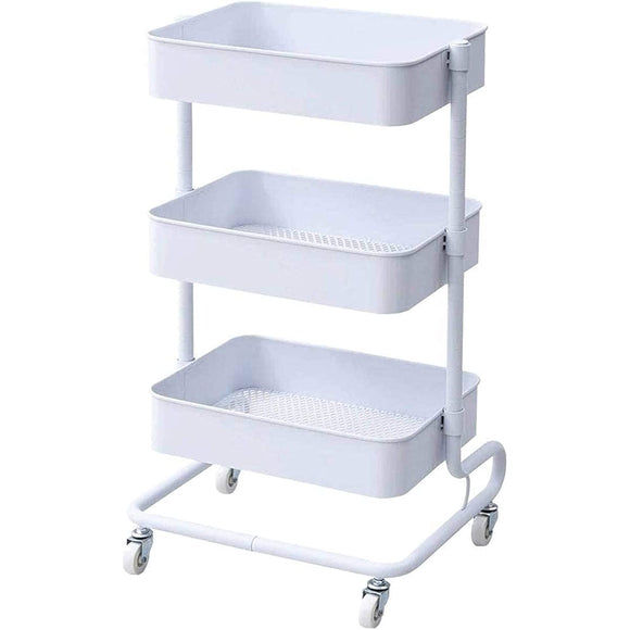 Yamazen Kitchen wagon Height adjustable Overall load capacity 60kg Mesh type with casters Width 46 x Depth 38 x Height 81cmg Basket trolley assembly White LBT-3 (WH)