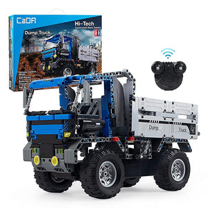 CaDA Moving Block Kit RC Construction Vehicle Dump Car 638 Pieces 34cm Longest Side Blue