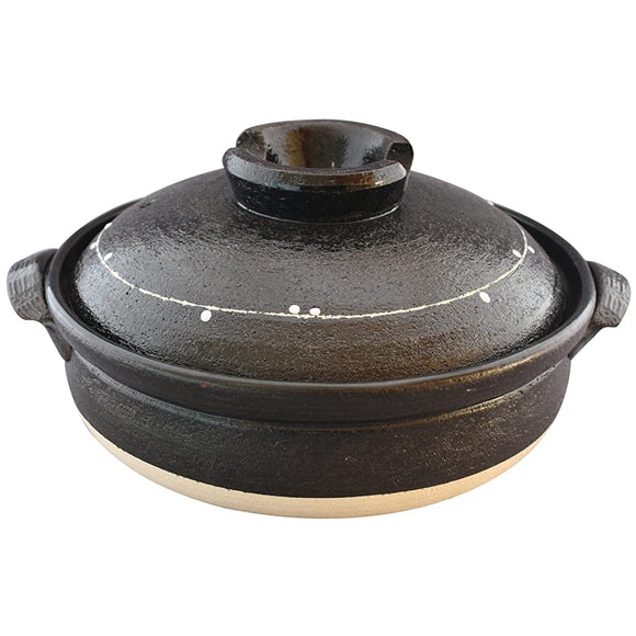 Saji Pottery 32-122 Banko Ware Earthenware Pot, No. 8, 9.8 inches (25 cm), For 2 to 3 People, Ipparish Kaki Otoshi, Black