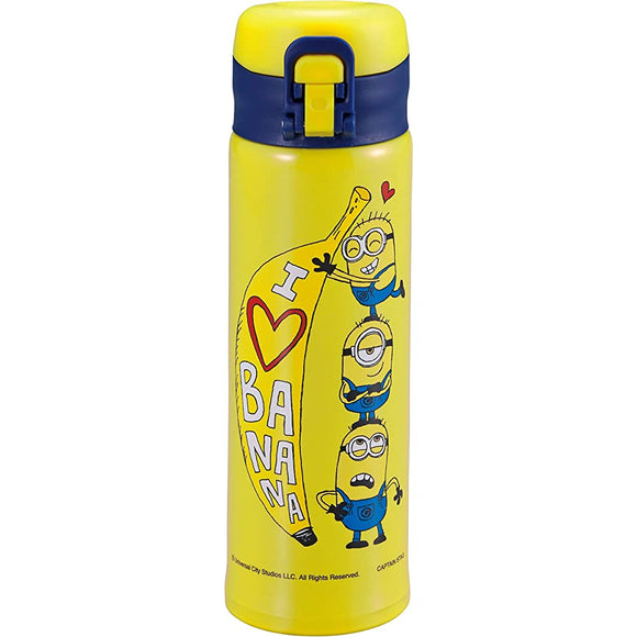 Captain Stag UY-8044 Minions Water Bottle, Stainless Steel Bottle, Direct Drinking, Double Stainless Steel, Vacuum Insulated, Heat Retention, Cold Retention, Lightweight, One-Touch, Personal Bottle, 16.9 fl oz (500 ml), Mini On/Banana Art