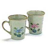 Kyutani-ware Pair Mug with Sparkling Hydrangea Pink + Pink & Pink + Blue Back Painting