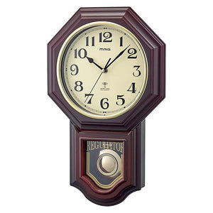 MAG W-640BR Wall Clock, Radio Clock, Pendulum, Analog, Kanakukan DX, Time and Night Second Hand Stop Function, Brown