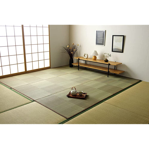 Ikehiko Corporation #4350054 Igusa Rug, Carpet, Rene, Brown, Approx. 100.2 x 100.2 inches (255 x 255 cm), 30.5 sq ft (4.5 Tatami Mats), Plaid Pattern, Natural, Simple, Japanese Rooms