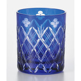 Edo Kiriko 223526 Glass Rock Glass, 8.5 fl oz (250 ml), Lapi, Blue, Small Flower Kenyarai Crest (Wooden Box), Made in Japan