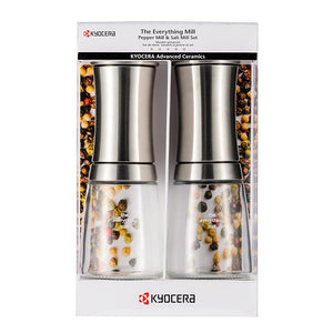 Kyocera CM-30 SET SS Mill Set, 5.1 fl oz (150 ml), Ceramic, Spice, Crystal Salt, Adjustable Coarseness