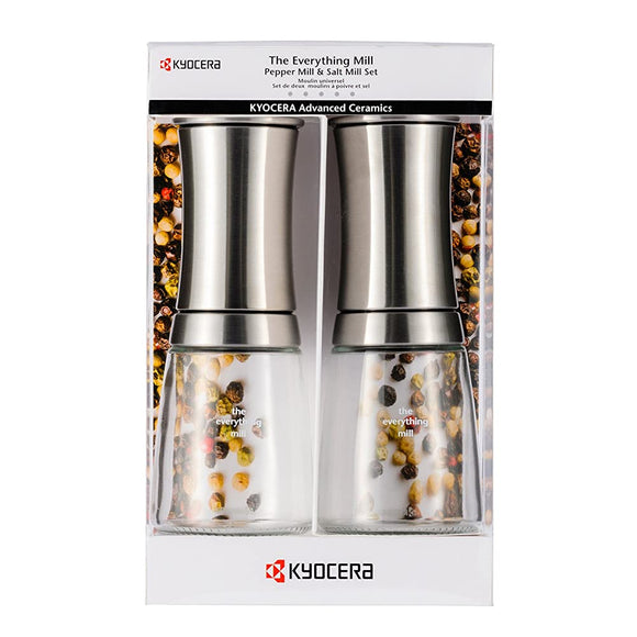 Kyocera CM-30 SET SS Mill Set, 5.1 fl oz (150 ml), Ceramic, Spice, Crystal Salt, Adjustable Coarseness