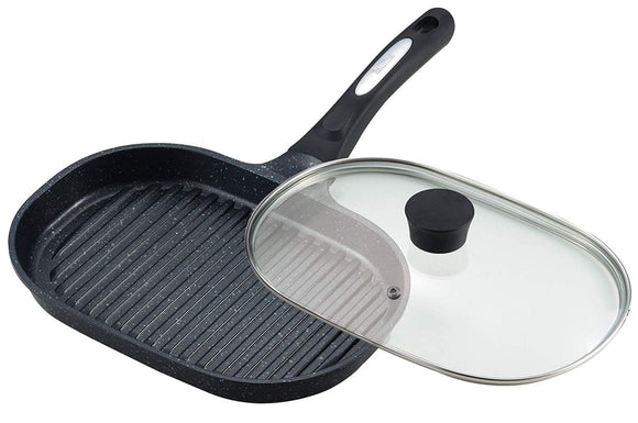 Arnest A-76159 Grilling Pan (with Lid) IH Compatible (Smoker Resistant), Removes Excess Oil, Can Thaw, Easy to Clean), Belfina Brand, Loved by Major Restaurants