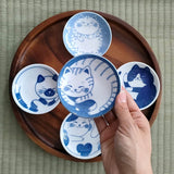 LOVE LOVE JAPAN Dessert Sushi Soy Sauce Salad Small Plate Set Pottery Cat Design Set of 5 Made in Japan