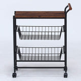 Fuji Boeki 14662 Kitchen Wagon, Kitchen Rack, Height 24.2 inches (61.5 cm), Brown, Black, Storage Basket with Casters
