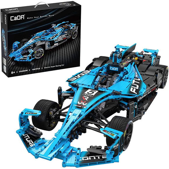 CaDA Block Kit Formula Car Racing Car 1,667 Piece Max 23.2 inches (59 cm) Max Length 3.2 inches (59 cm) Can be RC with Parts Sold Separately, Blue