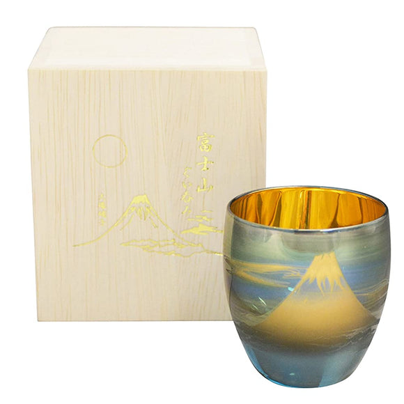 Otsuka Glass OE-2 Mt. Fuji Sake Cup (In Wooden Box), Cloud Flow, Blue