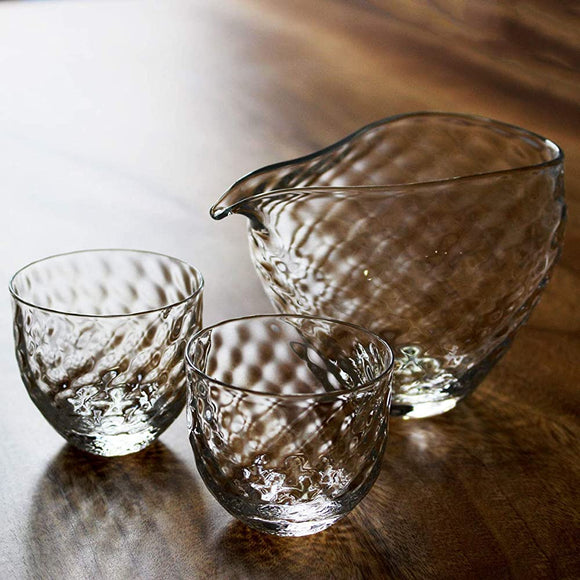Glass Calico Handmade Glass Sake Cup Glittering Cold Cup Set (Single Mouth and 2 Cups)