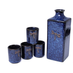 Happy Sales HSSS-DFS08, 5 pc Japanese sake set Blue Dragonfly by Happy Sales