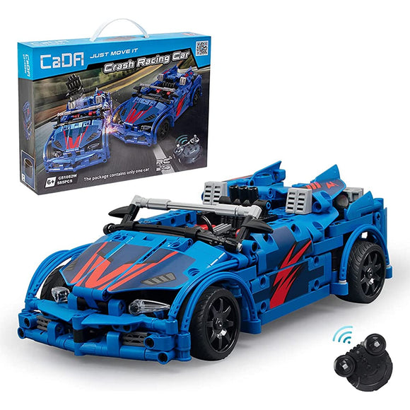 CaDA Moving Block Kit, Radio-Controlled Open Car, 585 Pieces, Longest Side, 11.0 inches (28 cm), Seat Pops Out From A Bump Impact (Blue)