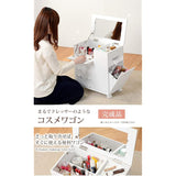 Hagihara Cosmetics Wagon, Mirror Stand, Cosmetic Box, Dresser, White, Width 18.1 x Depth 11.0 x Height 19.9 inches (46 x 28 x 50.5 cm), Large Storage, With Casters, 1 Piece