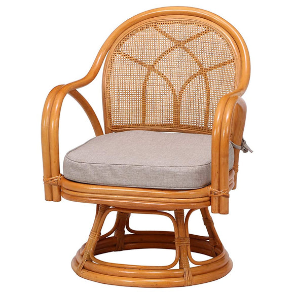 Fuji Boeki 85341 Floor Chair, Rattan Chair, Rotating Type, Seat Height 13.0 inches (33 cm), Rattan with Armrests, Natural, Finished Product