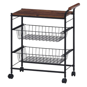 Fuji Boeki 14662 Kitchen Wagon, Kitchen Rack, Height 24.2 inches (61.5 cm), Brown, Black, Storage Basket with Casters