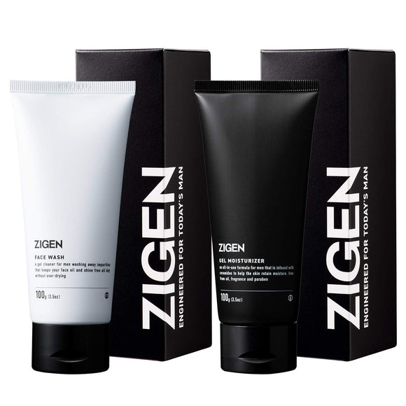 ZIGEN Men's Skin Care 2-Piece Set Facial Cleansing & Moisturizing Gel [Lotion Serum Moisturizing] All-in-One Skin Care 100g Each (Approx. 60 Days Use Morning and Night)