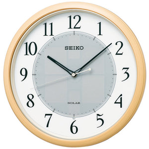 Seiko Clock SF243B Solar Plus Wall Clock, Analog, Light Brown, Wood Grain