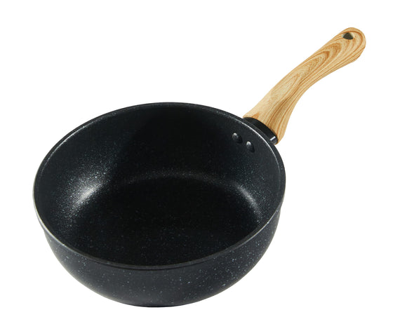 Marble Coating Frying Pan, Induction and Gas Compatible, 7.9 inches (20 cm), Non-Stick Deep Fry Pot, Black