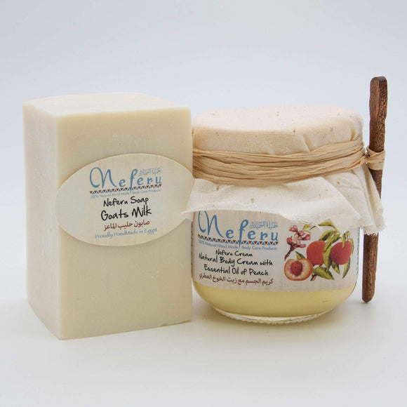 [Natural Body Cream Peach & Goats Milk Soap] Mote Women's Set
