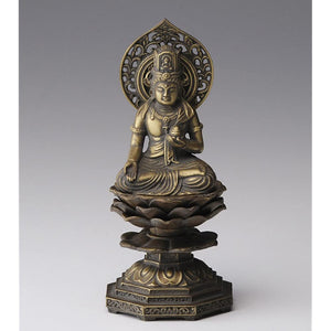 Buddha Statue, Zuzou Bodhisatta, 5.9 inches (15 cm) (Old Gold Finish), Buddhist: Hideun Makita, Sculptor: (born in the year of the Ox and Tiger), Zodiac, Takaoka Copper Ware