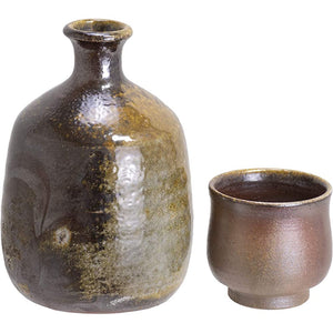 Yumegin-an Bizen Ware Yumento Koubou Sake Cup Set (Tokuri, Sake Cup), Traditional Craft Set (Comes with Wooden Box Gift Present