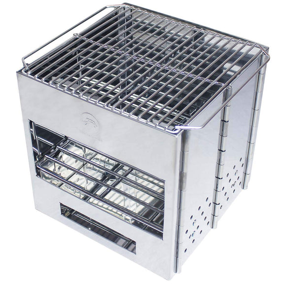 Fujimi Sangyo Compact All-Purpose Grill, Baking and Cooking, Fire Grill, Silver, Main Body: Approx. W7.9 x D7.9 x H8.1 inches (200 x 200 x 205 mm), Thickness 0.02 inches (0.6 mm)