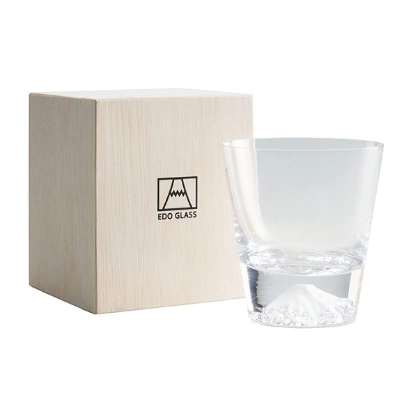 Tajima Glass Edo Glass Mt. Fuji Rock Glass in Wooden Box, Clear (No Surface Treatment)