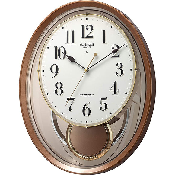 Rhythm 4MN556RH06 Wall Clock, Radio Clock, Creative Sound, 18 Songs, Melody, Brown, 16.3 x 12.8 x 3.0 inches (41.5 x 32.5 x 7.6 cm)