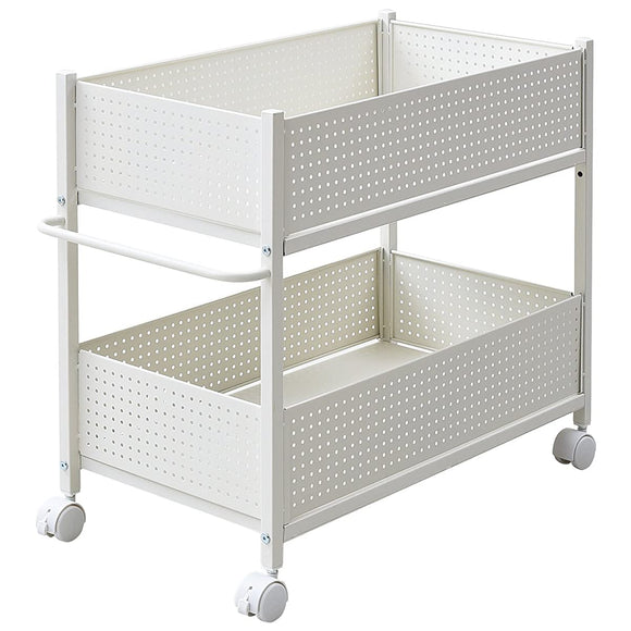 Yamazen closet storage rack Width 38 x Depth 69 x Height 64.5 cm Caster with handle Stopper Upper and lower baskets Horizontal plate can be removed Assembly White White OPR-7538 (WH WH)