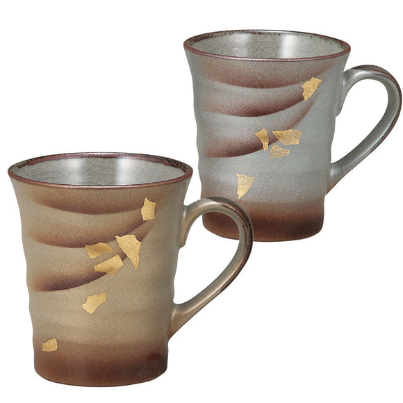 Kutani Ware Ceramic Pair Mug, Gold and Silver
