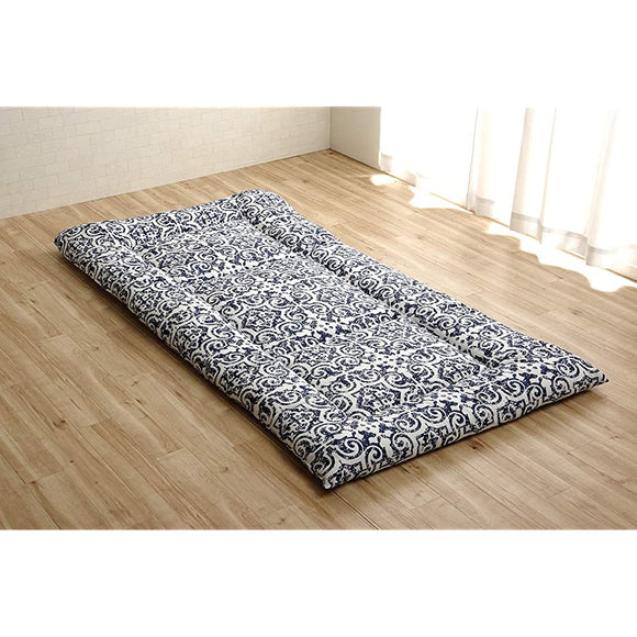 Ikehiko #6705459 Bedding Washable, Toray Mashron Cotton, Lightweight, High Elasticity, Choose from Color and Patterns, Made in Japan, Double Long, Tile Navy, Approx. 55.1 x 82.7 inches (140 x 210 cm)