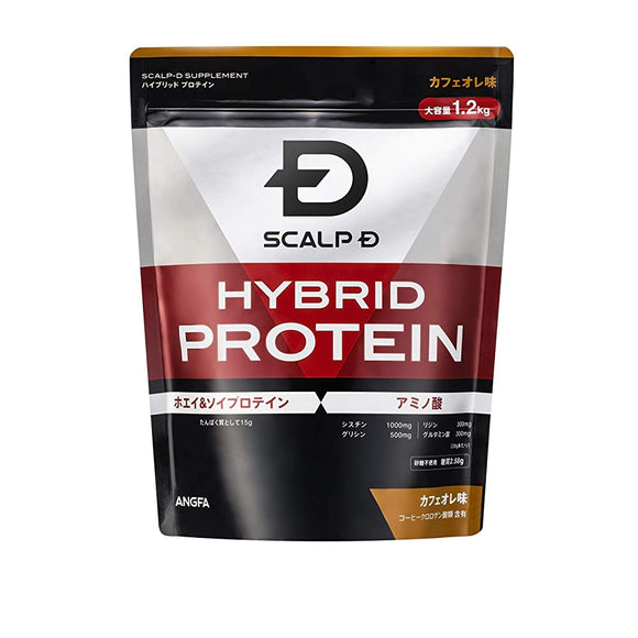 ANGFA Scalp D Supplement Hybrid Protein Whey Protein Soy Protein Saw Palmetto Maca Tongkat Ali Cystine Large Capacity 1200g (Cafe au Lait Flavor)