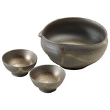 Shigaraki ware in to a Tomita Positive Organ "Silver Flower Yogen" Kurokane SATURATION LIQUOR CHARGER SET 3 - 9457