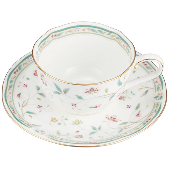 Noritake P59387A/4409 Cup & Saucer (Pear Set) (Both Coffee and Tea), 7.8 fl oz (220 cc), Flower Chisel, 2 Guests, Bone China