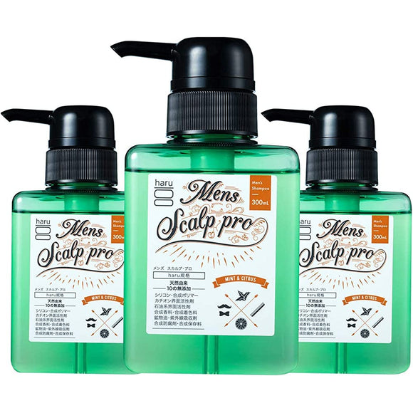 haru Men's Scalp Pro Men's Shampoo 100% Natural Citrus Mint Scent 300ml x 3 Scalp Non-Silicone Scalp Cleansing Smell Care