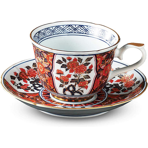 Ranchant Flower Coffee Cup Saucer Multi Bowl: 4.7 x 3.5 inches (12 x 9 x 6.5 cm), Dish: Φ5.9 x 1.0 inches (15 x 2.5 cm), Super Koi Imari Style Arita Ware Made in Japan