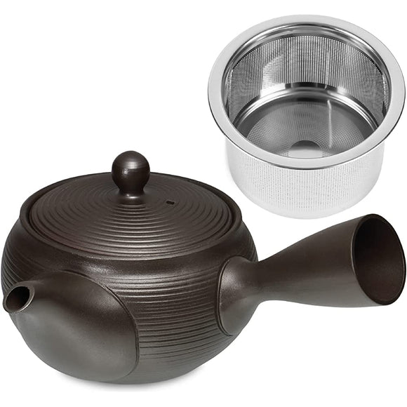 Kitsuzako Tokoname Ware Spiral Teapot, 11.2 fl oz (330 ml), Includes Latest Filter Tea Strainer, Dark Gray, Black, Teapot with Mellow Flavor, Deep Steaming, Made in Japan