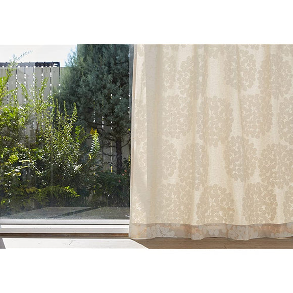 Quarter Report Rieko Oka, Curtain, Float, Choose from 16 Sizes, Ivory, Width 39.4 x Length 90.6 inches (100 x 230 cm), Set of 2, Cotton Linen Material, Floral Pattern, Plant Pattern, Made in Japan