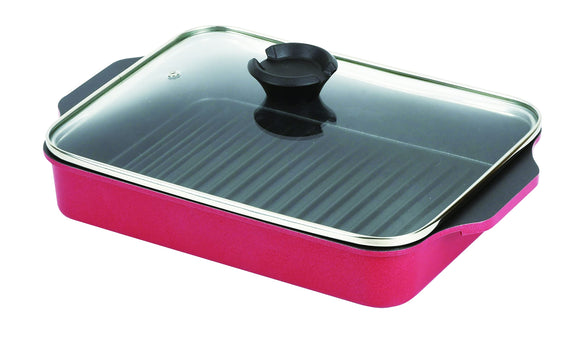 Pearl Metal HB-5991 Grill Pan, Square, Glass Lid, 10.6 x 8.3 inches (27 x 21 cm), Fluorine Treatment, Induction Compatible, Oven Safe, Easy Care, Steed Dream