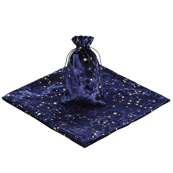 Yabusumarushop Stylish Tarot Card Cross Pouch Velvet Sun Moon Hexagram Pentagram Oracle Card Storage Divination Spiritual (Blue)