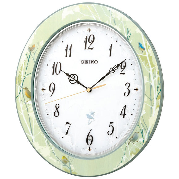 Seiko clock wall clock Nature Sound 12 Kinds Atomic Analog Information When Switching Type Pale Green Pattern Glossy rx214 m Seiko