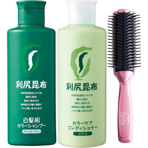 Rishiri color shampoo (natural brown) & color care conditioner 200ml + mineral ion brush