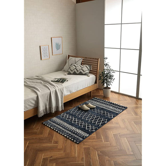 Ikehiko #2347609 Wilton Rug, Carpet, Rectangle, Edia, Navy, Approx. 31.5 x 55.1 inches (80 x 140 cm), Antibacterial, Odor Resistant, Geometric Pattern